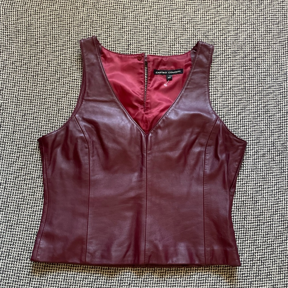 Burgundy Faux Leather Sleeveless Top